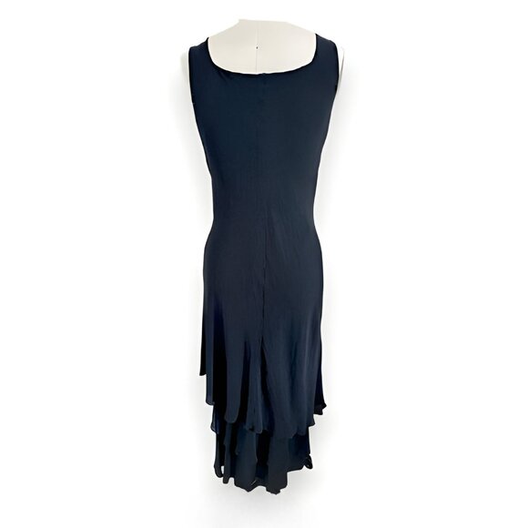 Chicos Vintage Black Silk Fit & Flare Tiered Asymmetrical Hem Slip Dress L 2 - Picture 2 of 5